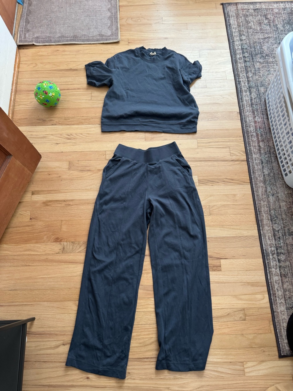 Pact Women's Organic Airplane Sweatshirt Tee and Airplane Pintuck Wide Leg Pant